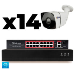 Комплект видеонаблюдения IP 5Мп  KIT-C514IP-PL 14 камер для улицы, программный датчик движения, удаленный доступ, ночное видение, умный коммутатор