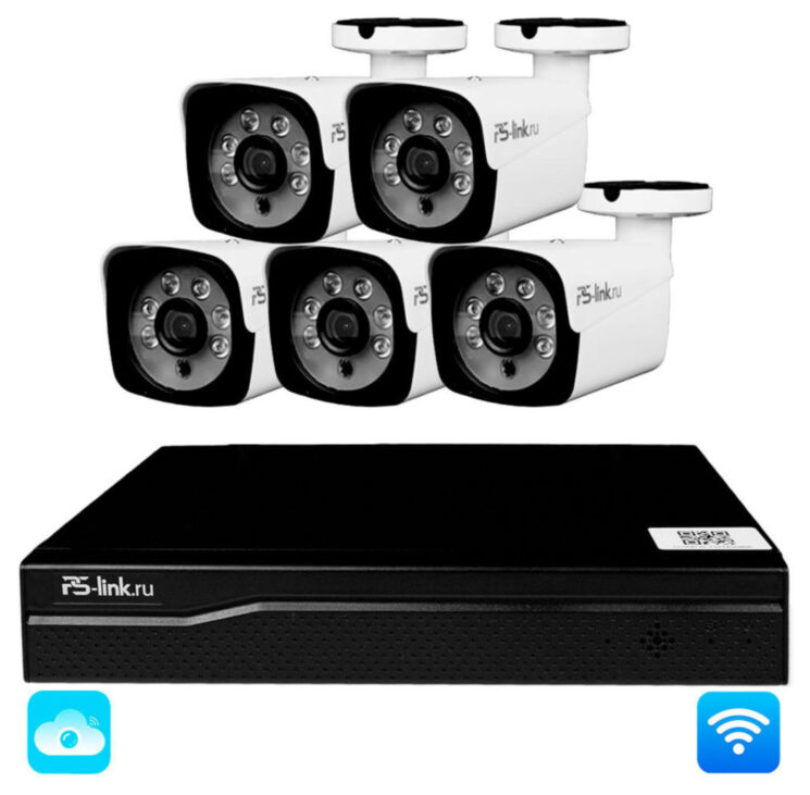 Комплект видеонаблюдения WIFI 3Мп KIT-W305TB беспроводной, 5 камер для улицы, удаленный доступ