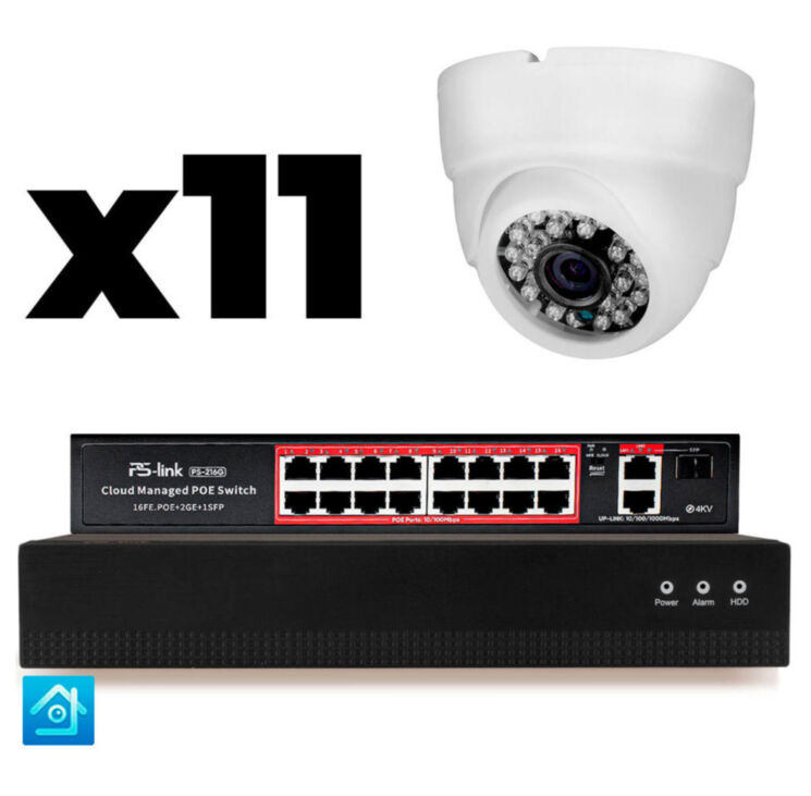 Комплект видеонаблюдения IP 5Мп KIT-A511IP-PL 11 камер, программный датчик движения, удаленный доступ, ночное видение, умный коммутатор