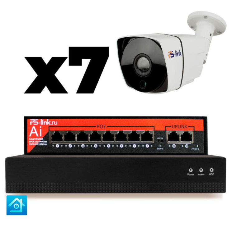 Комплект видеонаблюдения IP 8Мп KIT-C807IP-PL 7 камер для улицы, программный датчик движения, удаленный доступ, ночное видение