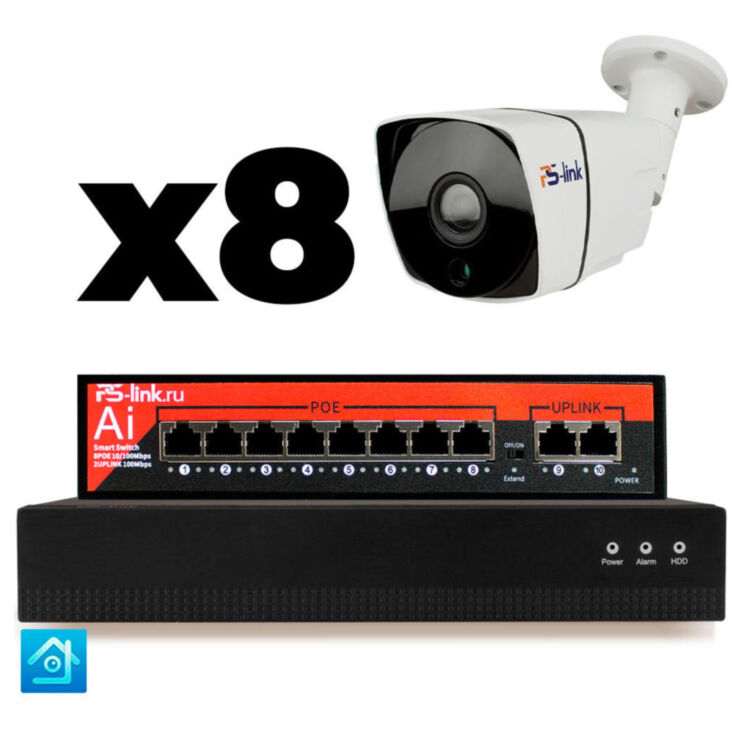 Комплект видеонаблюдения IP 8Мп KIT-C808IP-PL 8 камер для улицы, программный датчик движения, удаленный доступ, ночное видение