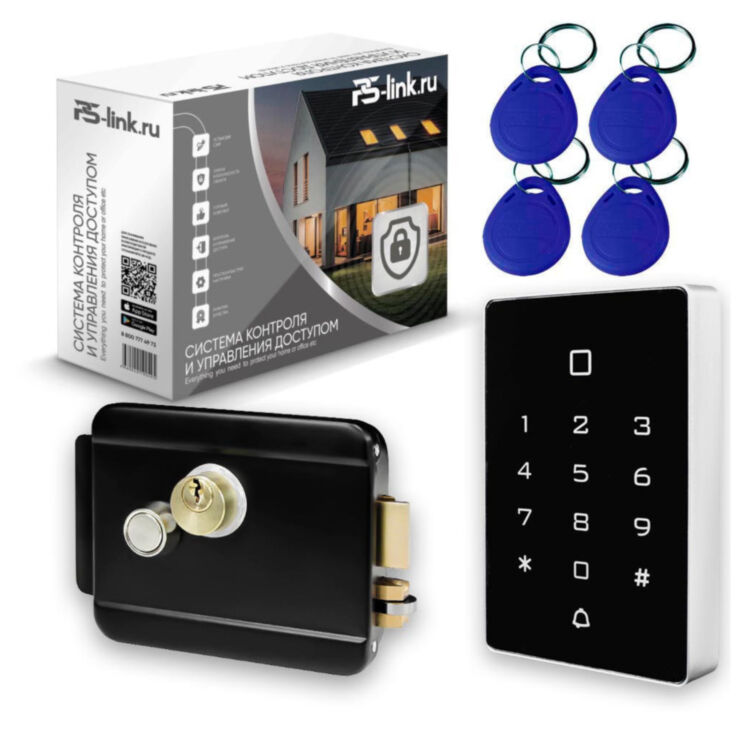 Система СКУД KIT-T12EM-B на 1 дверь, сенсорная панель с RFID EM-Marine, замок черный, НЗ тип