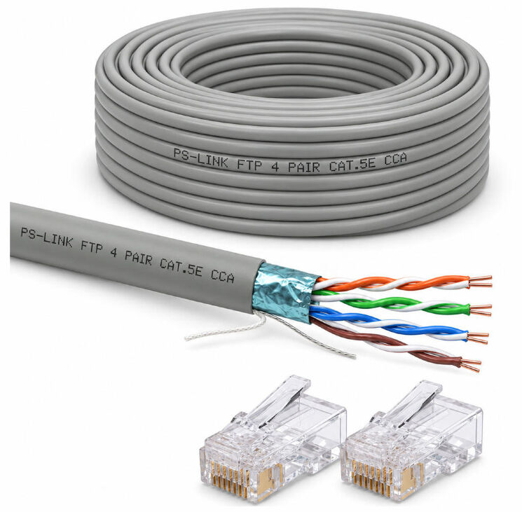Кабель витая пара FTP4 cat.5E CCA 80 метров FTP-CCA80