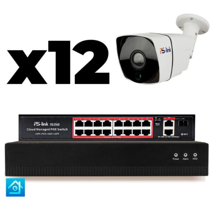 Комплект видеонаблюдения IP 2Мп KIT-C212IP-PL 12 камер для улицы, программный датчик движения, удаленный доступ, ночное видение, умный коммутатор