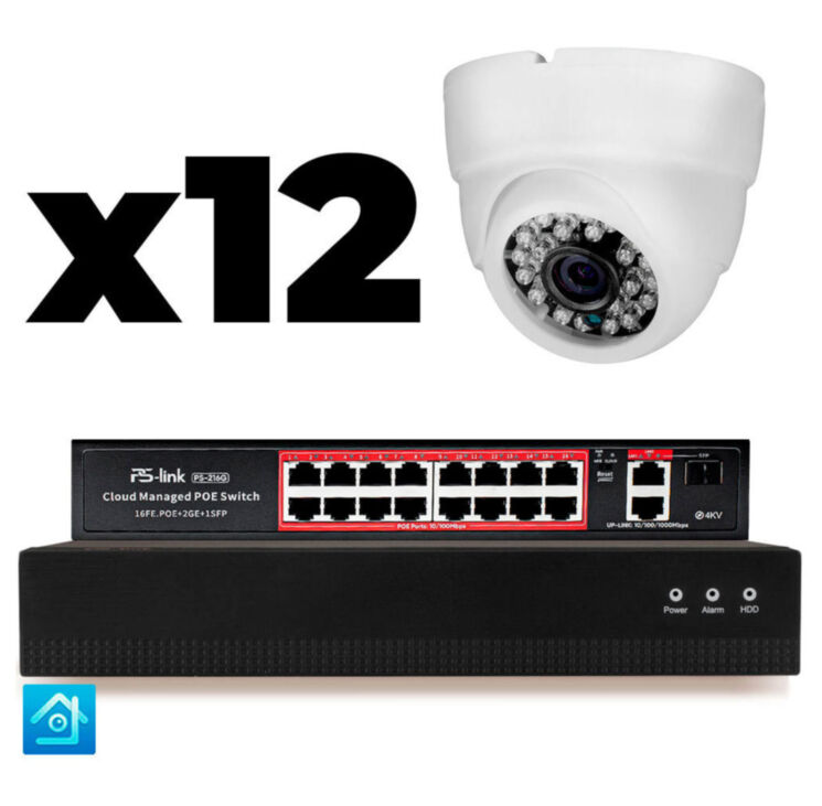 Комплект видеонаблюдения IP 2Мп KIT-A212IP-PL 12 камер, программный датчик движения, удаленный доступ, ночное видение, умный коммутатор