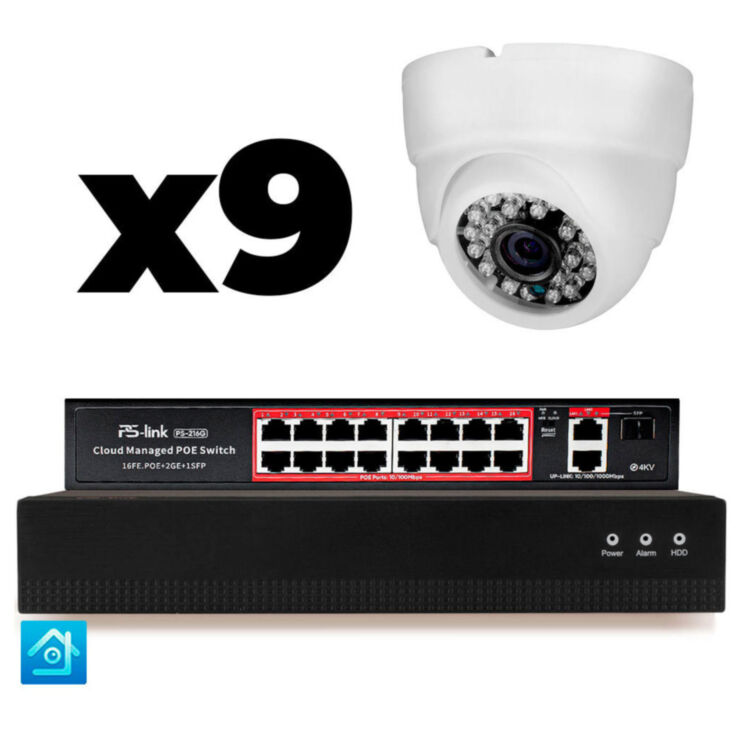 Комплект видеонаблюдения IP 8Мп KIT-A809IP-PL 9 камер для помещения, программный датчик движения, удаленный доступ, ночное видение