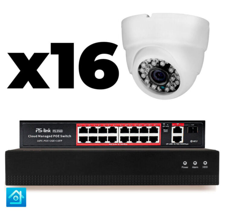 Комплект видеонаблюдения IP 2Мп KIT-A216IP-PL 16 камер, программный датчик движения, удаленный доступ, ночное видение, умный коммутатор