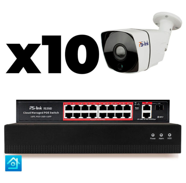 Комплект видеонаблюдения IP 5Мп KIT-C510IP-PL 10 камер для улицы, программный датчик движения, удаленный доступ, ночное видение, умный коммутатор